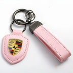 Genuine Leather Porsche Crest Keychain