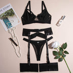 Black sexy women's underwear garter straps G string Thong