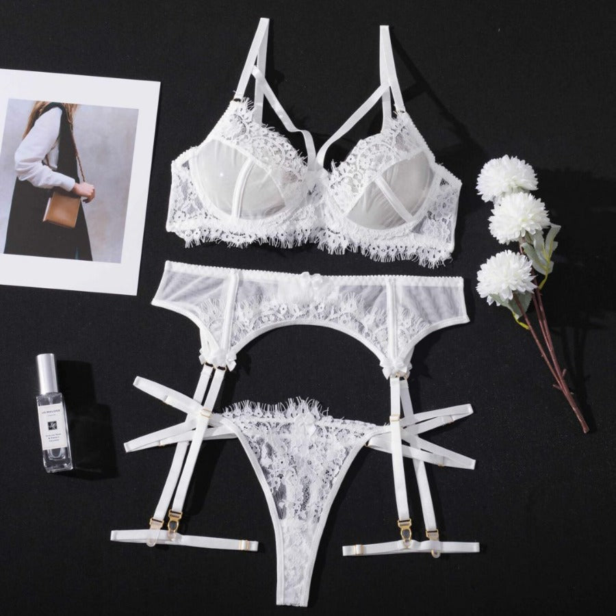 Lace see-through eyelash lace suspenders sexy lingerie G string Thong