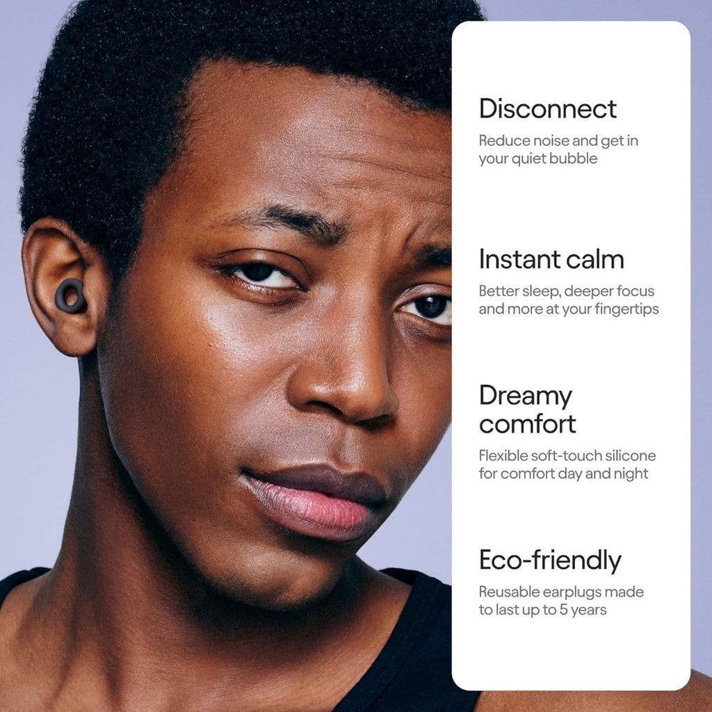 Carsine Ear Plugs – Ultra-Comfy Reusable 24dB (SNR) Noise-Reducing Earplugs for Sleep, Deep Focus, Travel, Noise Sensitivity, Flexible Hearing Protection, Customizable Fit Black