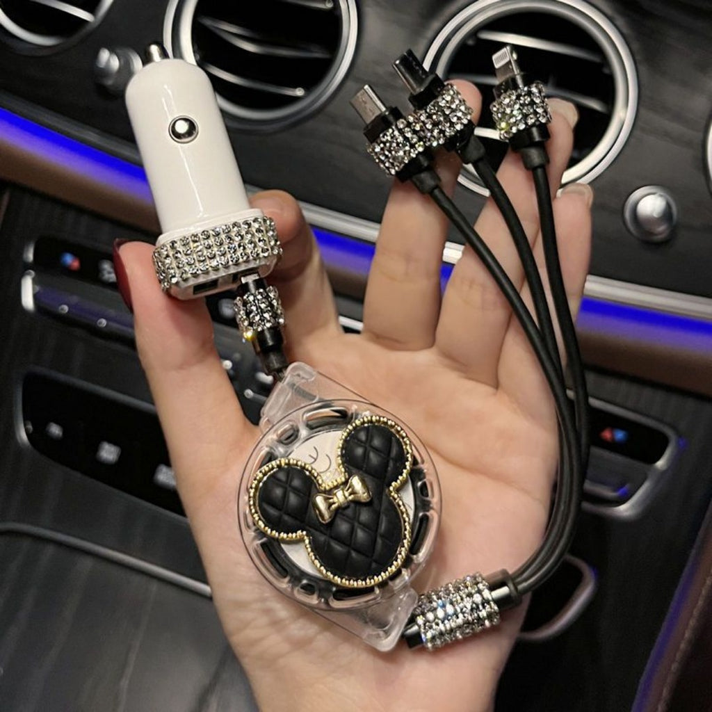 Mickey Rhinestone Car Retractable Charging Data Cable