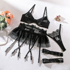 See-through sexy lingerie 4-piece set with tutu skirt G string Thong