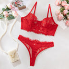 Solid color lace camisole bra briefs 2 piece set G string Thong