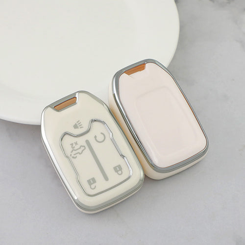 Carsine GMC Yukon Car Key Cover Silver Edge White / Key case