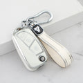 Carsine Fiat Car Key Cover Silver Edge White / Key case + strap