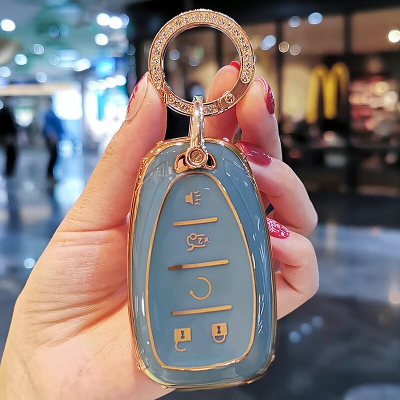 Carsine Chevrolet Car Key Case Golden Edge Grey / Key case + O chain