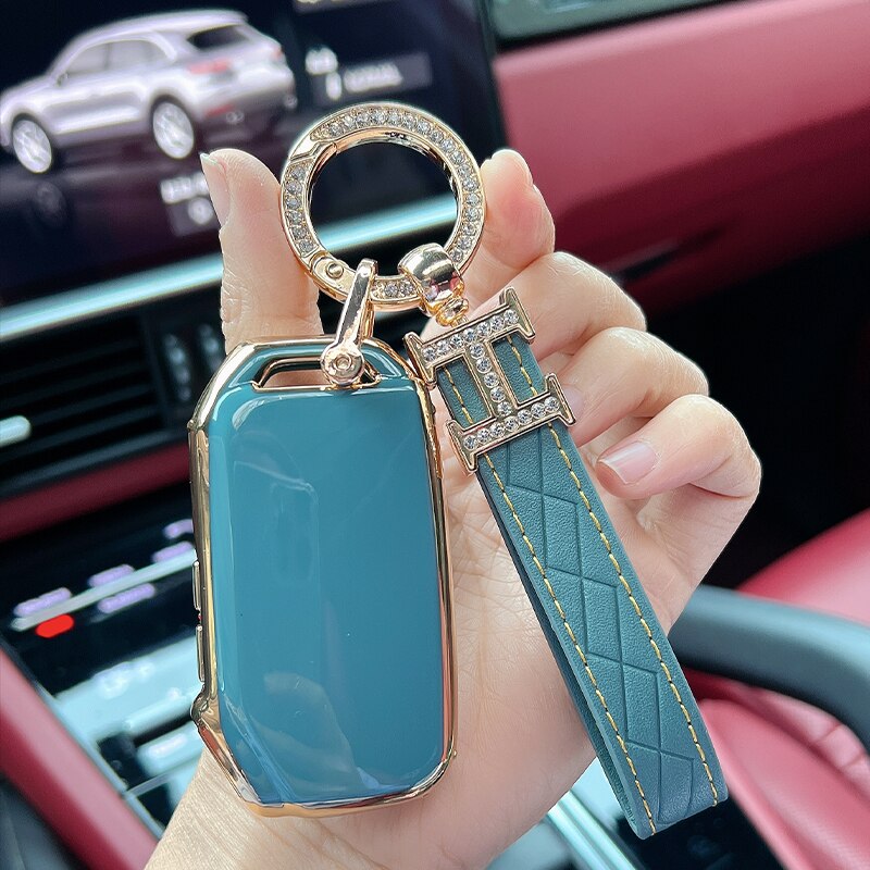 Carsine Kia Car Key Case Golden Edge Gold / Grey / Key case + strap