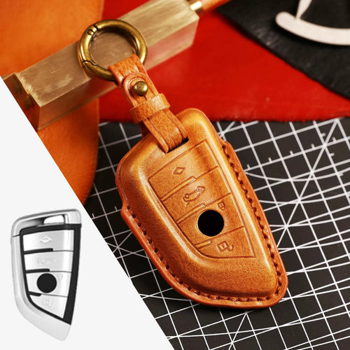 Carsine BMW Leather Car Key Cover - Genuine Leather, Premium Fit for All BMW Models Brown / A
