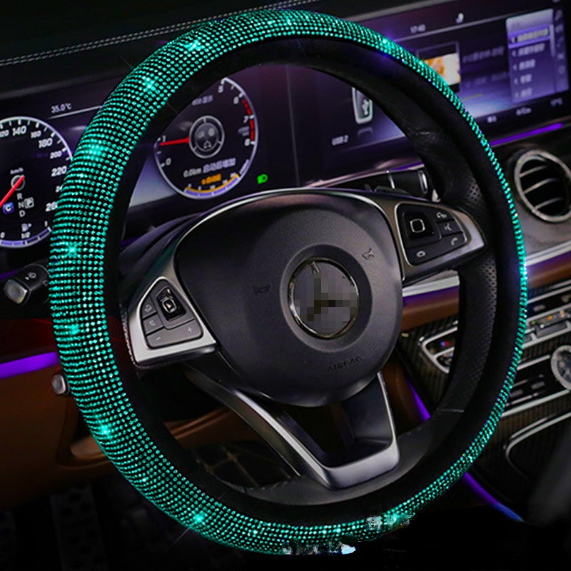 Carsine Rhinestone Steering Wheel Cover Green / 14.96 in / 38cm