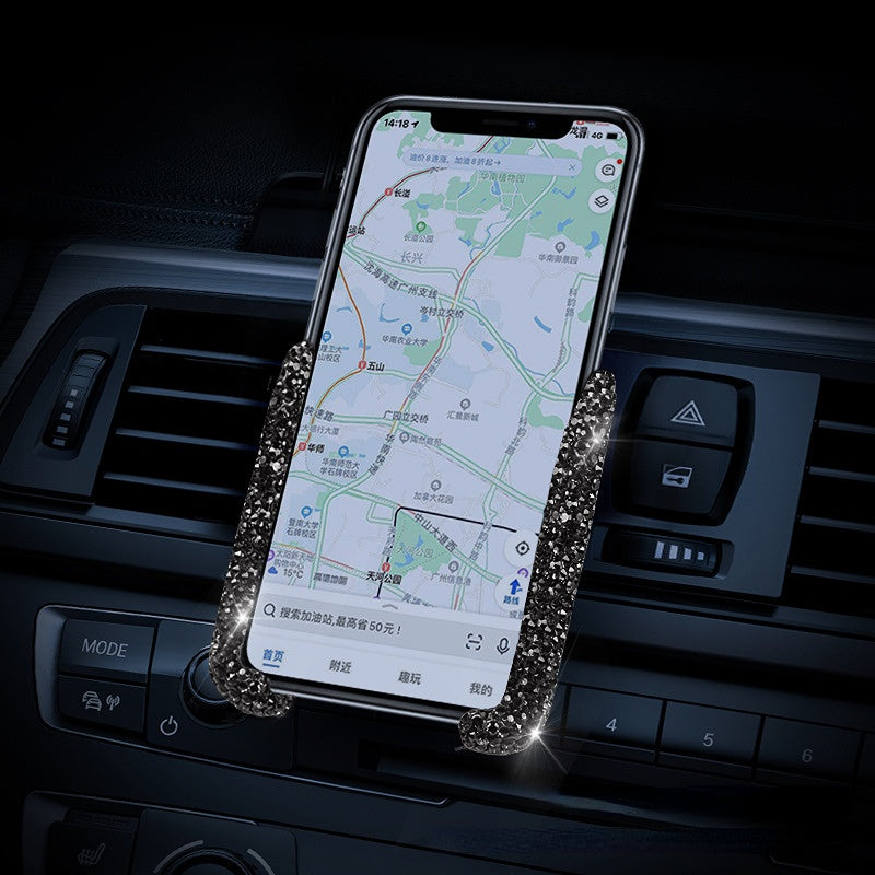 Carsine Rhinestone Car Phone Holder Inserted Or Adsorbed Black