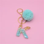 Carsine Green Pompom 26 Alphabets Keychain