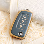 Carsine Nissan Car Key Case Golden Edge 3 Buttons / Grey / Key case